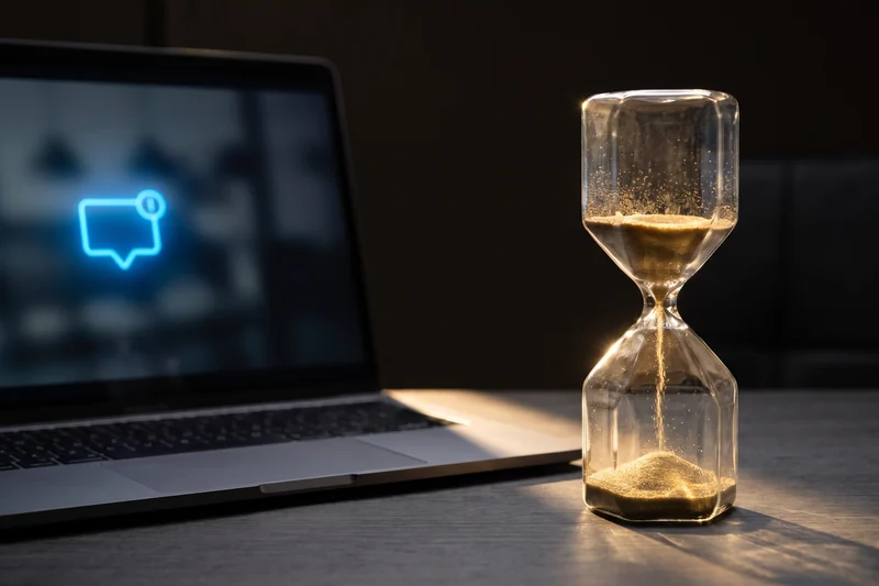 Hourglass running out beside a glowing phone